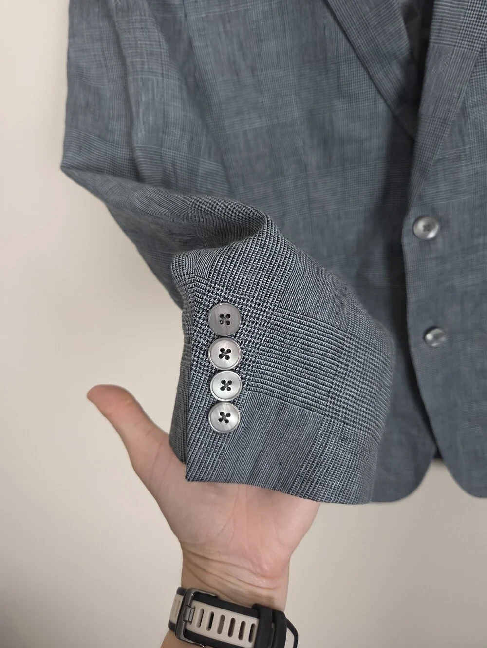 Lauren Ralph Lauren 100% Linen Glen Check Blazer Mens 40R Gray Sport Coat Jacket